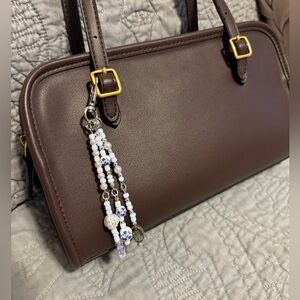 Boho Handmade Beaded Bag Charm with Floral Detail